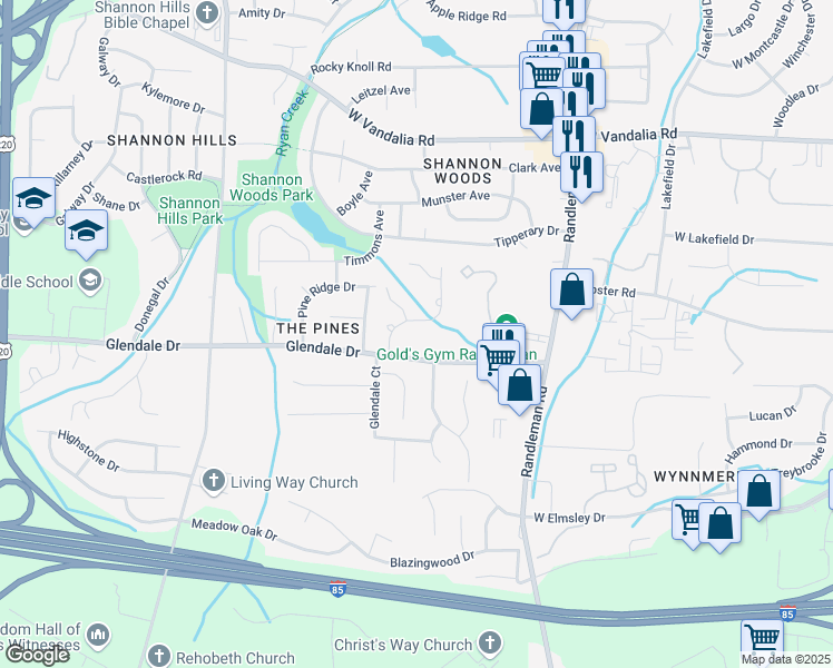 map of restaurants, bars, coffee shops, grocery stores, and more near 704 Glendale Drive in Greensboro