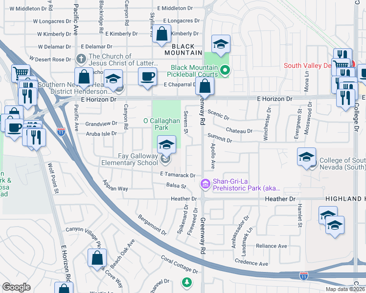 map of restaurants, bars, coffee shops, grocery stores, and more near 382 Summerland Drive in Henderson