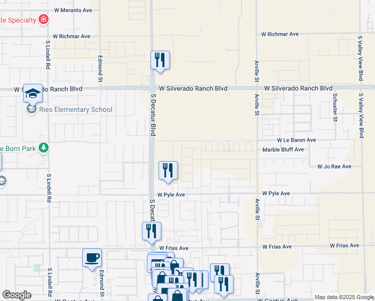 map of restaurants, bars, coffee shops, grocery stores, and more near 4700 West Le Baron Avenue in Las Vegas