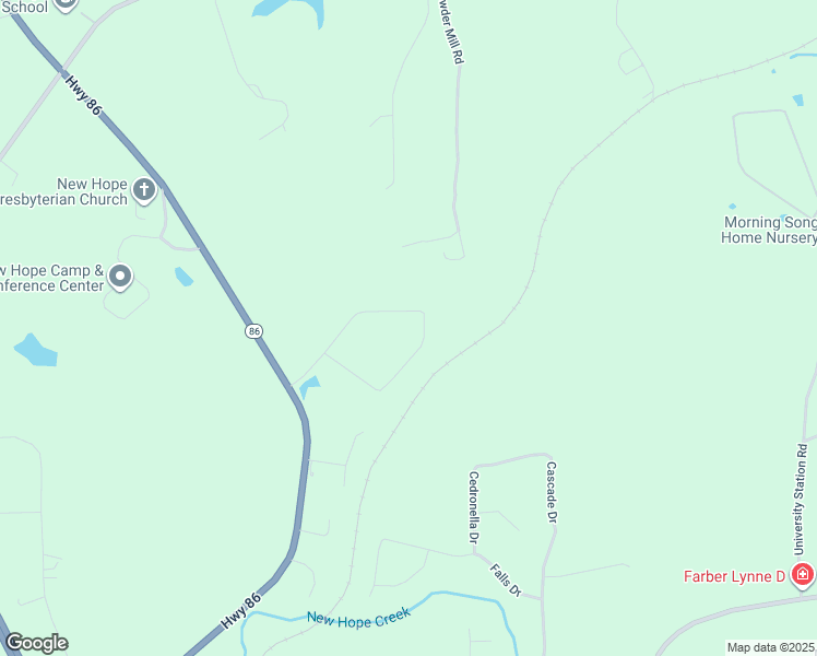 map of restaurants, bars, coffee shops, grocery stores, and more near 2409 New Hope Drive in Chapel Hill
