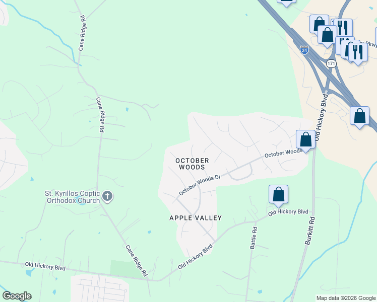 map of restaurants, bars, coffee shops, grocery stores, and more near 4545 Red Bark Court in Nashville