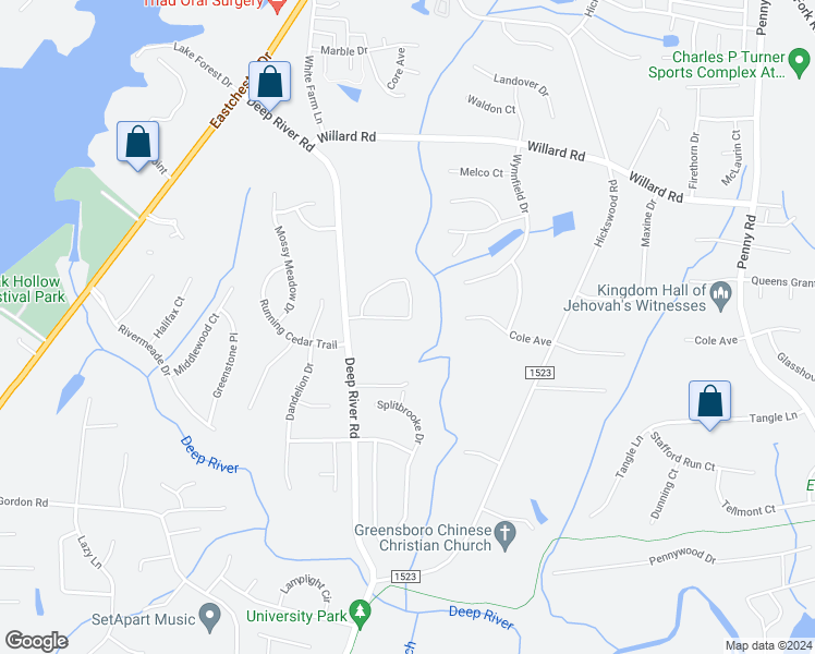 map of restaurants, bars, coffee shops, grocery stores, and more near 3752 Georgia Pond Lane in High Point