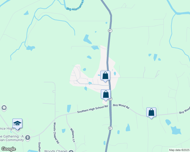 map of restaurants, bars, coffee shops, grocery stores, and more near 2771 North Carolina 87 in Graham