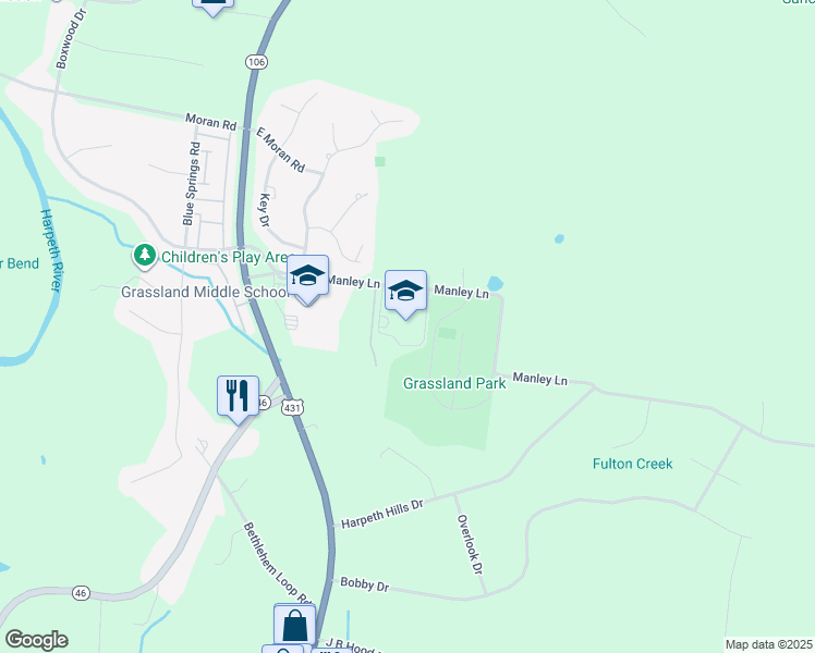map of restaurants, bars, coffee shops, grocery stores, and more near 6803 Manley Lane in Brentwood