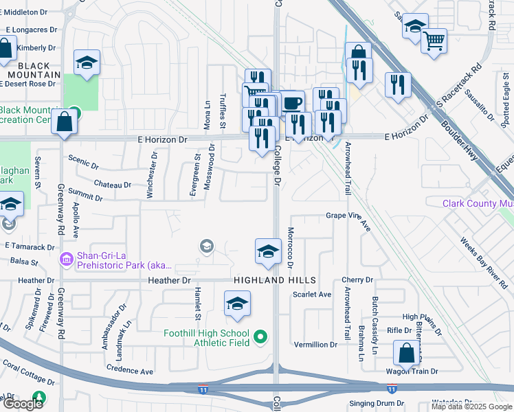 map of restaurants, bars, coffee shops, grocery stores, and more near 651 Glenwood Ln in Henderson