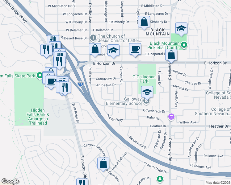 map of restaurants, bars, coffee shops, grocery stores, and more near 689 Mineral Hill Lane in Henderson