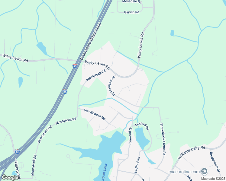 map of restaurants, bars, coffee shops, grocery stores, and more near 3093 Brookforest Drive in Greensboro