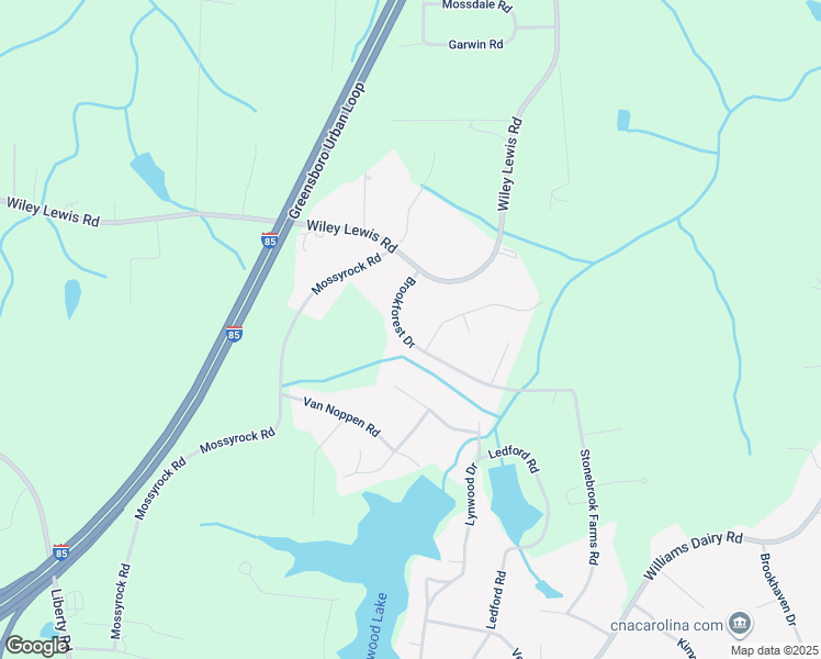 map of restaurants, bars, coffee shops, grocery stores, and more near 3093 Brookforest Drive in Greensboro