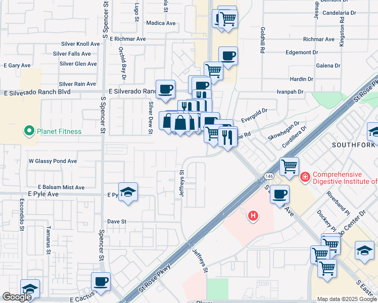 map of restaurants, bars, coffee shops, grocery stores, and more near 5320 Ione Road in Henderson