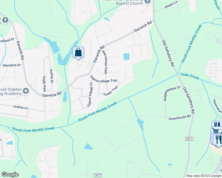 map of restaurants, bars, coffee shops, grocery stores, and more near 4915 Tutelo Trail in Winston-Salem