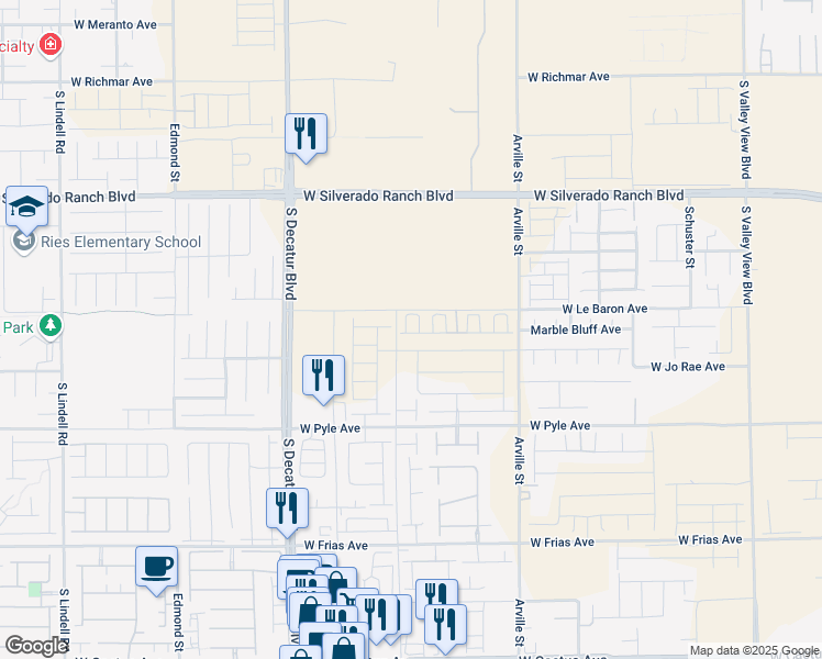 map of restaurants, bars, coffee shops, grocery stores, and more near 4611 West Le Baron Avenue in Las Vegas