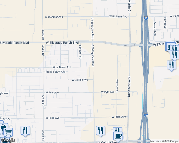 map of restaurants, bars, coffee shops, grocery stores, and more near 9924 Landings Street in Las Vegas