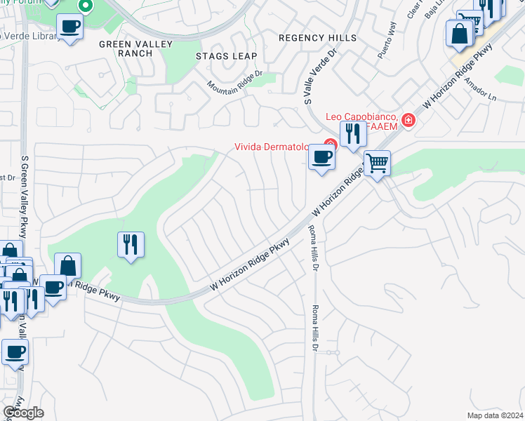 map of restaurants, bars, coffee shops, grocery stores, and more near 493 Elkhurst Place in Henderson