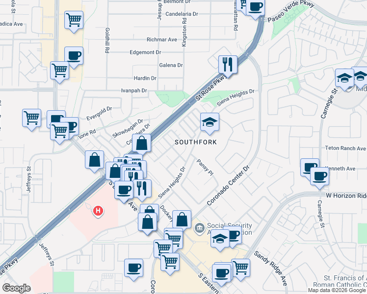 map of restaurants, bars, coffee shops, grocery stores, and more near 2761 Saigon Drive in Henderson