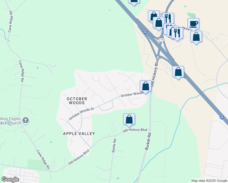 map of restaurants, bars, coffee shops, grocery stores, and more near 1005 Colo Trail in Nashville
