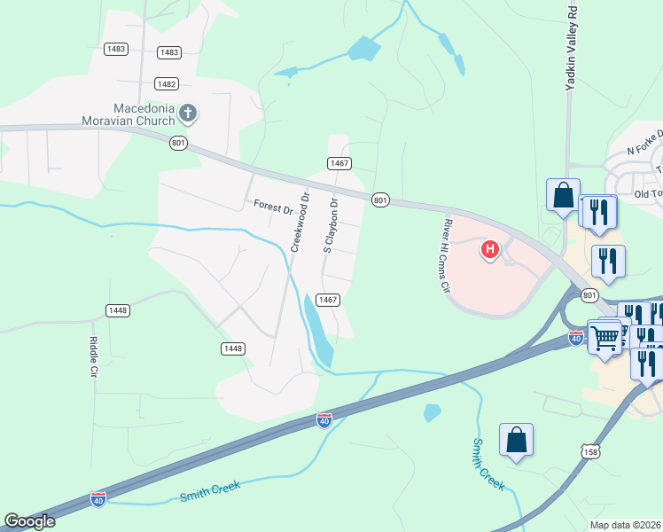 map of restaurants, bars, coffee shops, grocery stores, and more near 187 South Claybon Drive in Advance