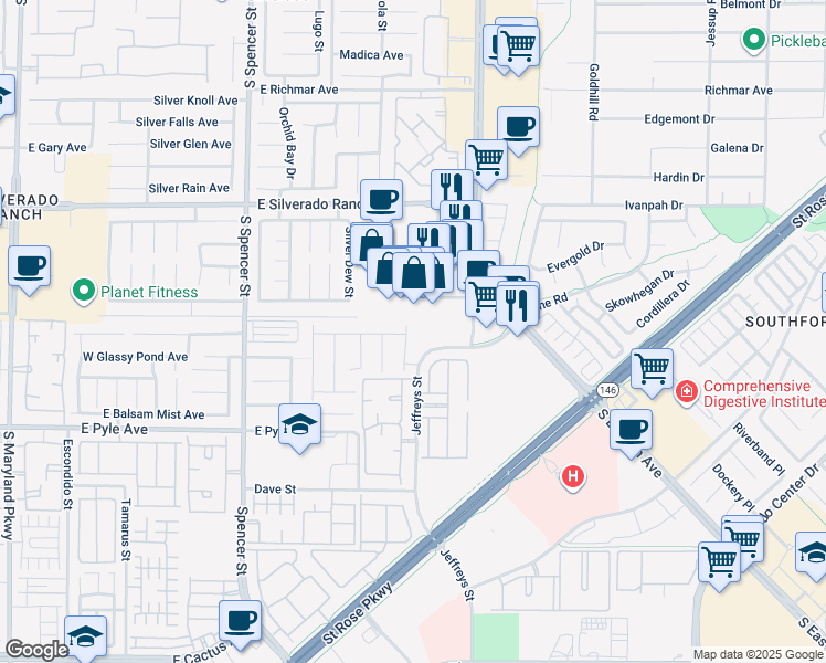 map of restaurants, bars, coffee shops, grocery stores, and more near 9922 Lorian Street in Las Vegas