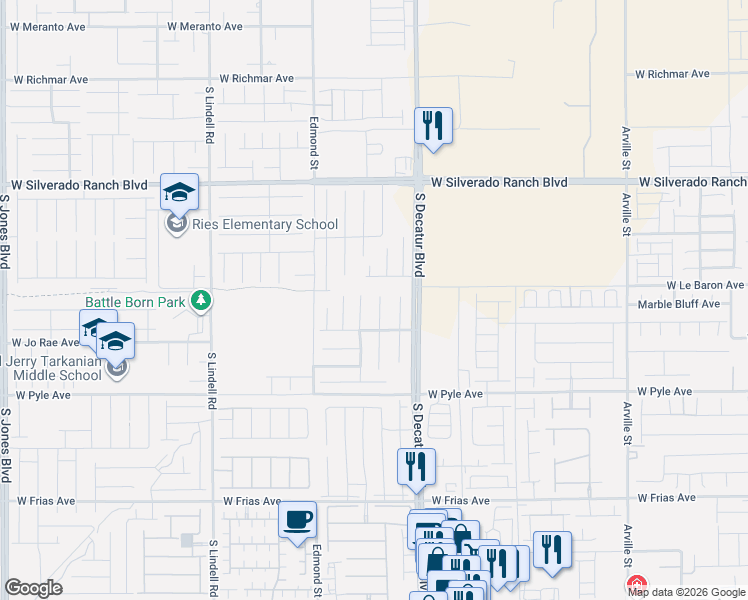 map of restaurants, bars, coffee shops, grocery stores, and more near 9948 Bay Stone Street in Las Vegas