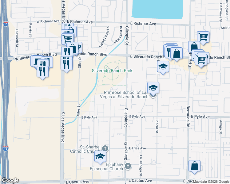 map of restaurants, bars, coffee shops, grocery stores, and more near 9950 Rancho Destino Road in Las Vegas