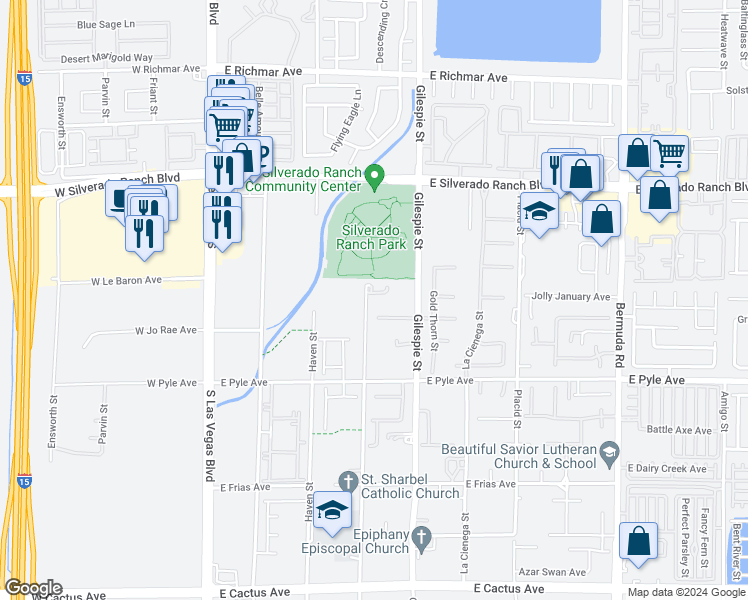 map of restaurants, bars, coffee shops, grocery stores, and more near 9950 Rancho Destino Road in Las Vegas