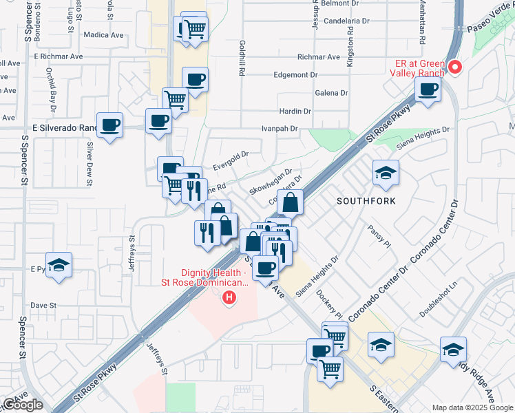 map of restaurants, bars, coffee shops, grocery stores, and more near 457 Coral Sea Street in Henderson