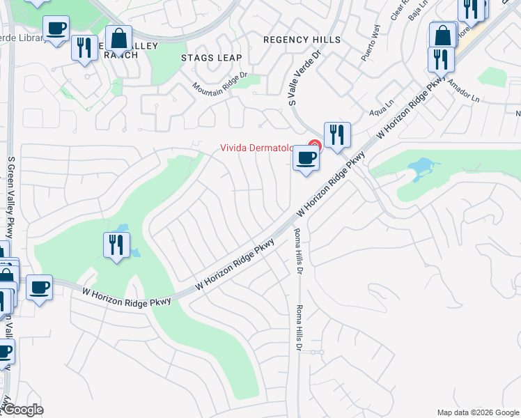 map of restaurants, bars, coffee shops, grocery stores, and more near 499 Elm Crest Place in Henderson