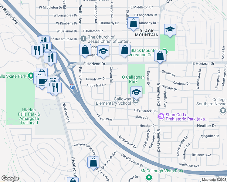 map of restaurants, bars, coffee shops, grocery stores, and more near 686 Covina Drive in Henderson