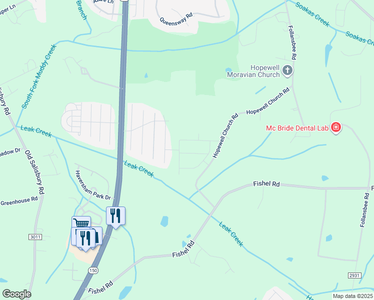 map of restaurants, bars, coffee shops, grocery stores, and more near 655 Ellabell Drive in Winston-Salem