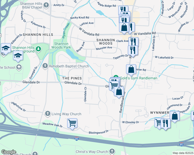 map of restaurants, bars, coffee shops, grocery stores, and more near 704 Glendale Drive in Greensboro
