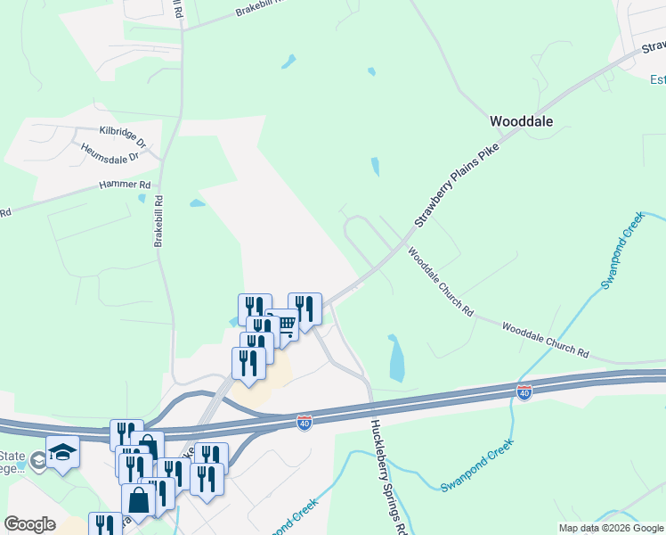 map of restaurants, bars, coffee shops, grocery stores, and more near 7605-7619 Strawberry Plains Pike in Knoxville