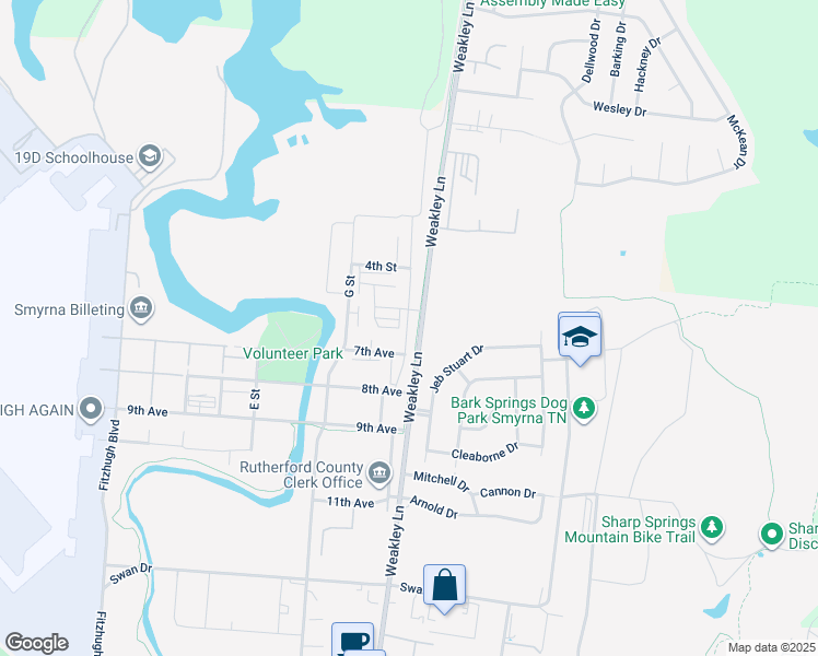 map of restaurants, bars, coffee shops, grocery stores, and more near 7th Avenue in Smyrna
