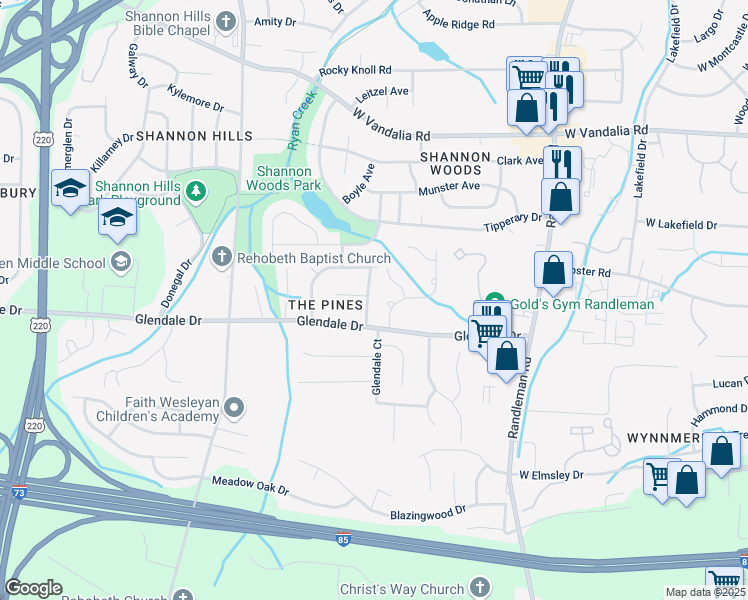 map of restaurants, bars, coffee shops, grocery stores, and more near in Greensboro