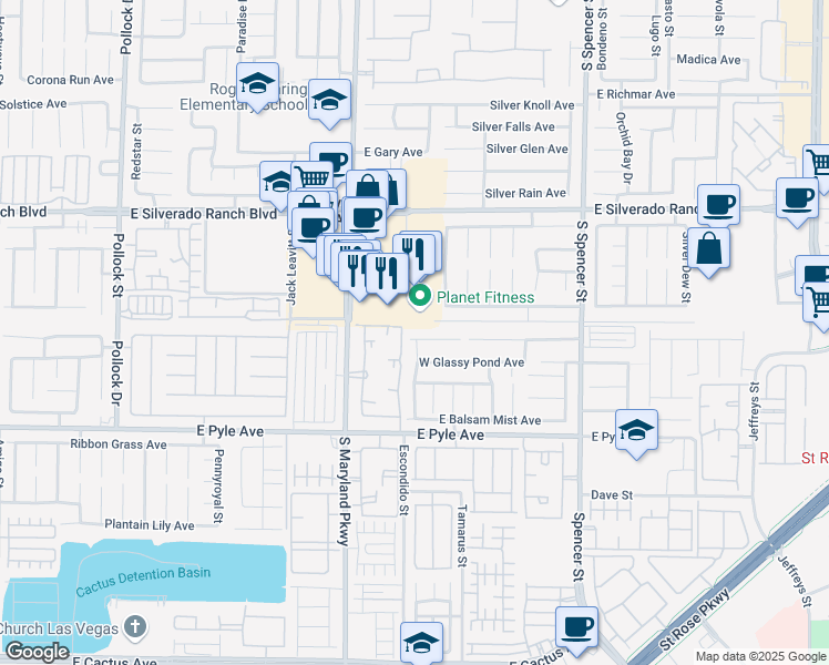 map of restaurants, bars, coffee shops, grocery stores, and more near 1366 Falling Snow Avenue in Las Vegas