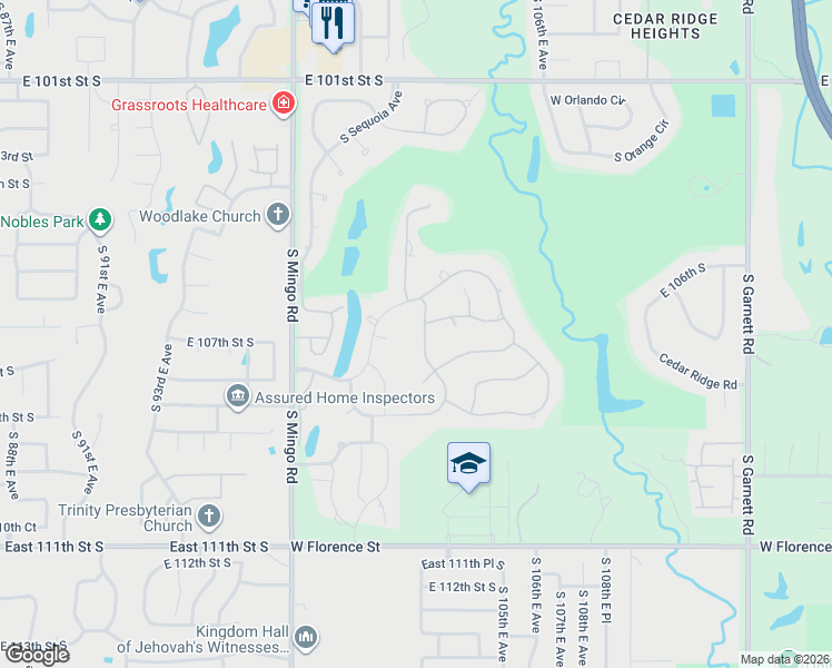 map of restaurants, bars, coffee shops, grocery stores, and more near 4300 South Quinoa Avenue in Broken Arrow