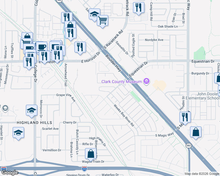 map of restaurants, bars, coffee shops, grocery stores, and more near 981 Trinity Pond Circle in Henderson