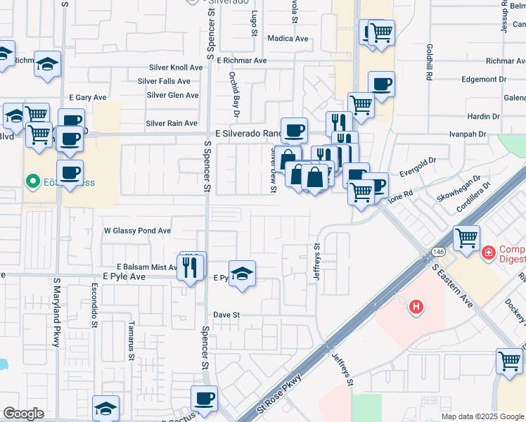 map of restaurants, bars, coffee shops, grocery stores, and more near 1965 Dragonslayer Avenue in Las Vegas