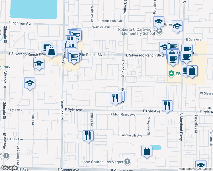 map of restaurants, bars, coffee shops, grocery stores, and more near 720 Gritty Garnet Avenue in Las Vegas