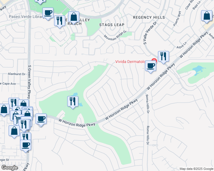 map of restaurants, bars, coffee shops, grocery stores, and more near 469 Bonnie Brook Place in Henderson