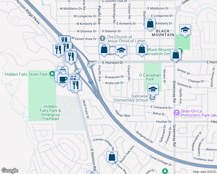 map of restaurants, bars, coffee shops, grocery stores, and more near 107 Grantsville Court in Henderson