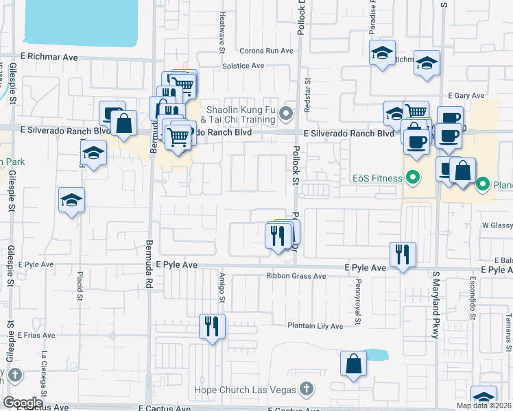 map of restaurants, bars, coffee shops, grocery stores, and more near 720 Gritty Garnet Avenue in Las Vegas