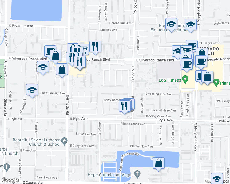 map of restaurants, bars, coffee shops, grocery stores, and more near 688 Emerald City Avenue in Las Vegas