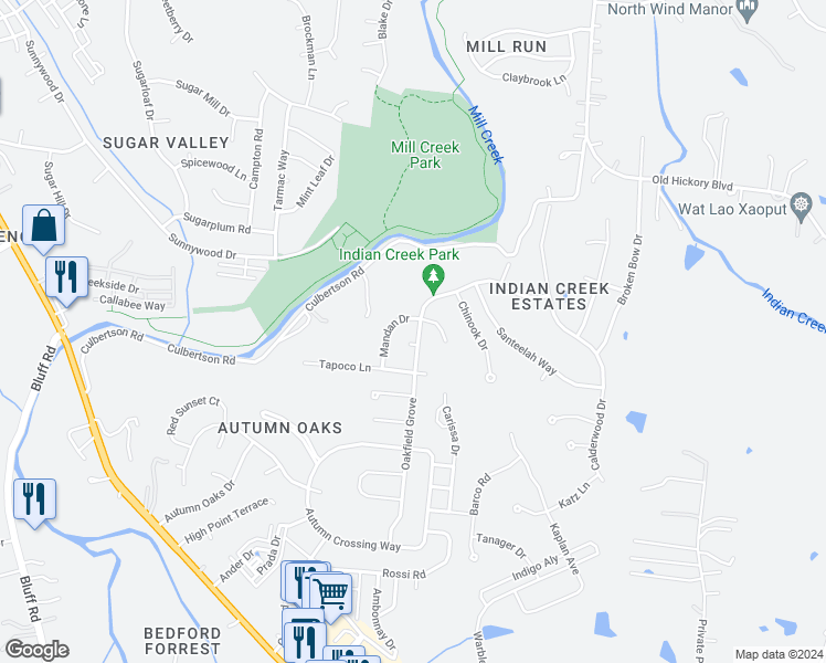 map of restaurants, bars, coffee shops, grocery stores, and more near 7973 Oakfield Grove in Brentwood