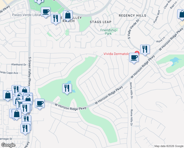 map of restaurants, bars, coffee shops, grocery stores, and more near 2088 Joy Creek Lane in Henderson
