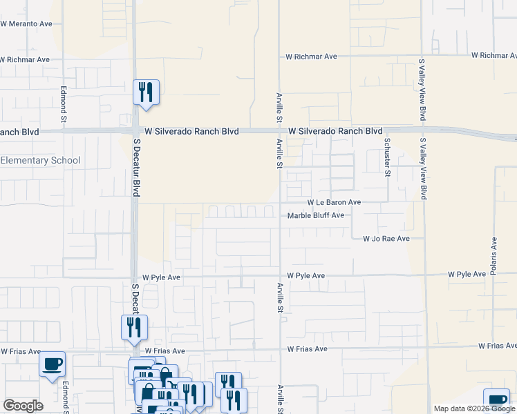 map of restaurants, bars, coffee shops, grocery stores, and more near 4455 Honey Hills Avenue in Las Vegas