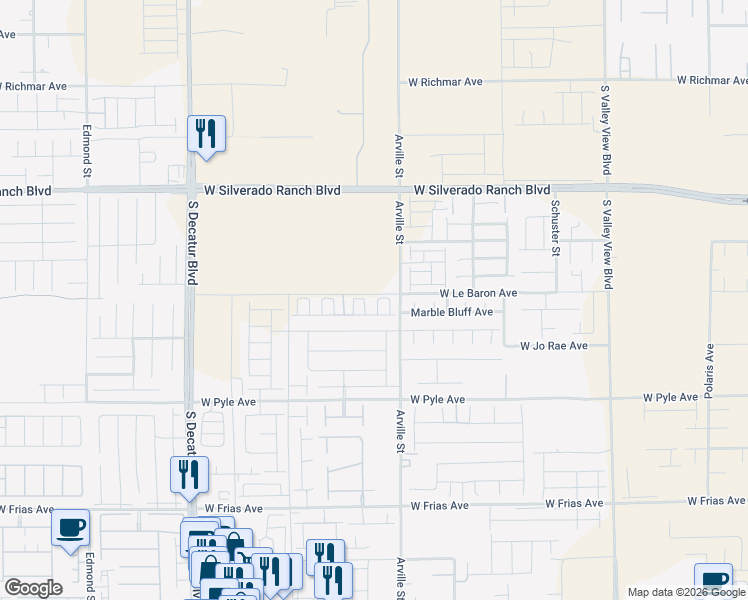 map of restaurants, bars, coffee shops, grocery stores, and more near Arville Street in Las Vegas