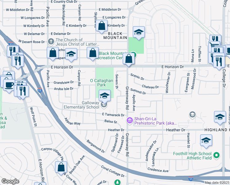 map of restaurants, bars, coffee shops, grocery stores, and more near 382 Summerland Drive in Henderson