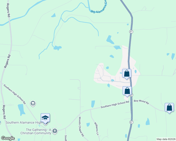 map of restaurants, bars, coffee shops, grocery stores, and more near 2833 North Carolina 87 in Graham