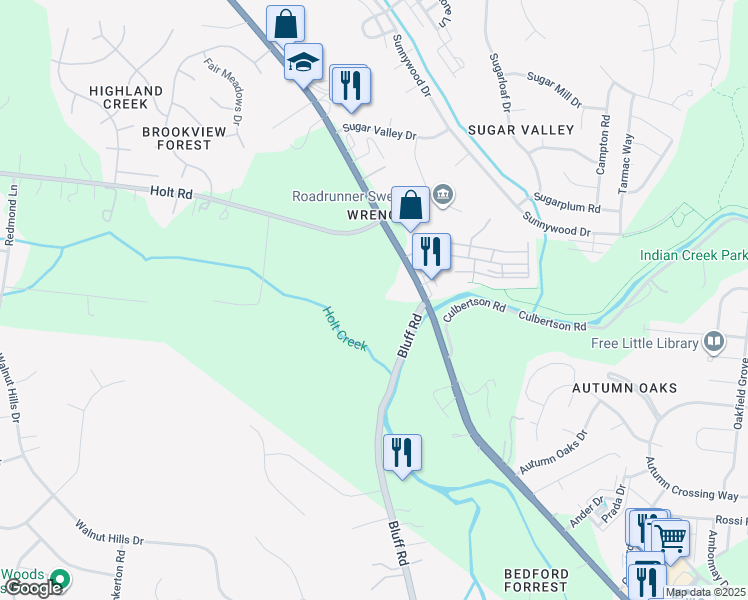 map of restaurants, bars, coffee shops, grocery stores, and more near 6439 Nolensville Pike in Nashville
