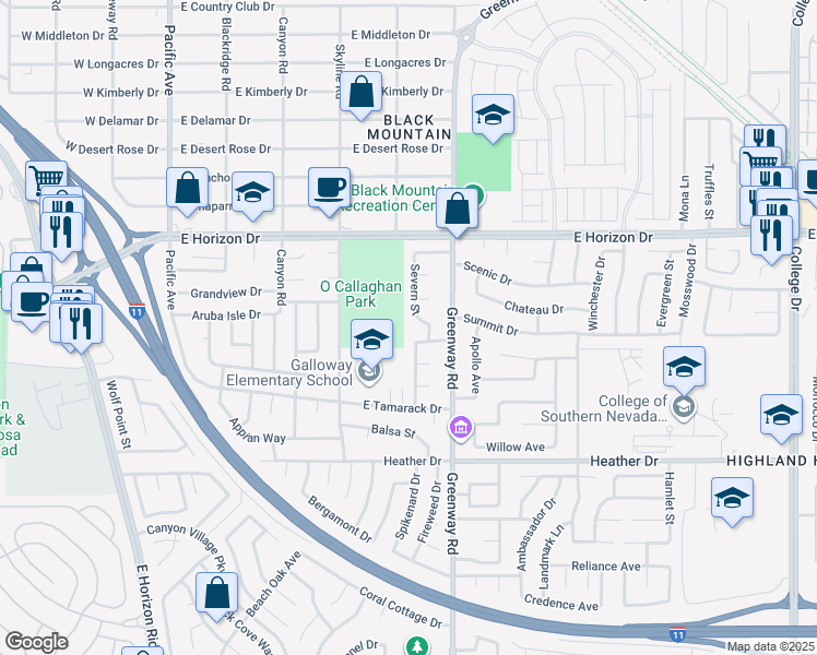map of restaurants, bars, coffee shops, grocery stores, and more near 382 Summerland Drive in Henderson