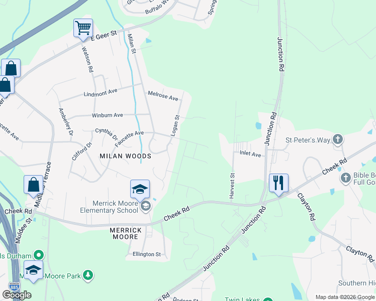 map of restaurants, bars, coffee shops, grocery stores, and more near 1324 Logan Street in Durham